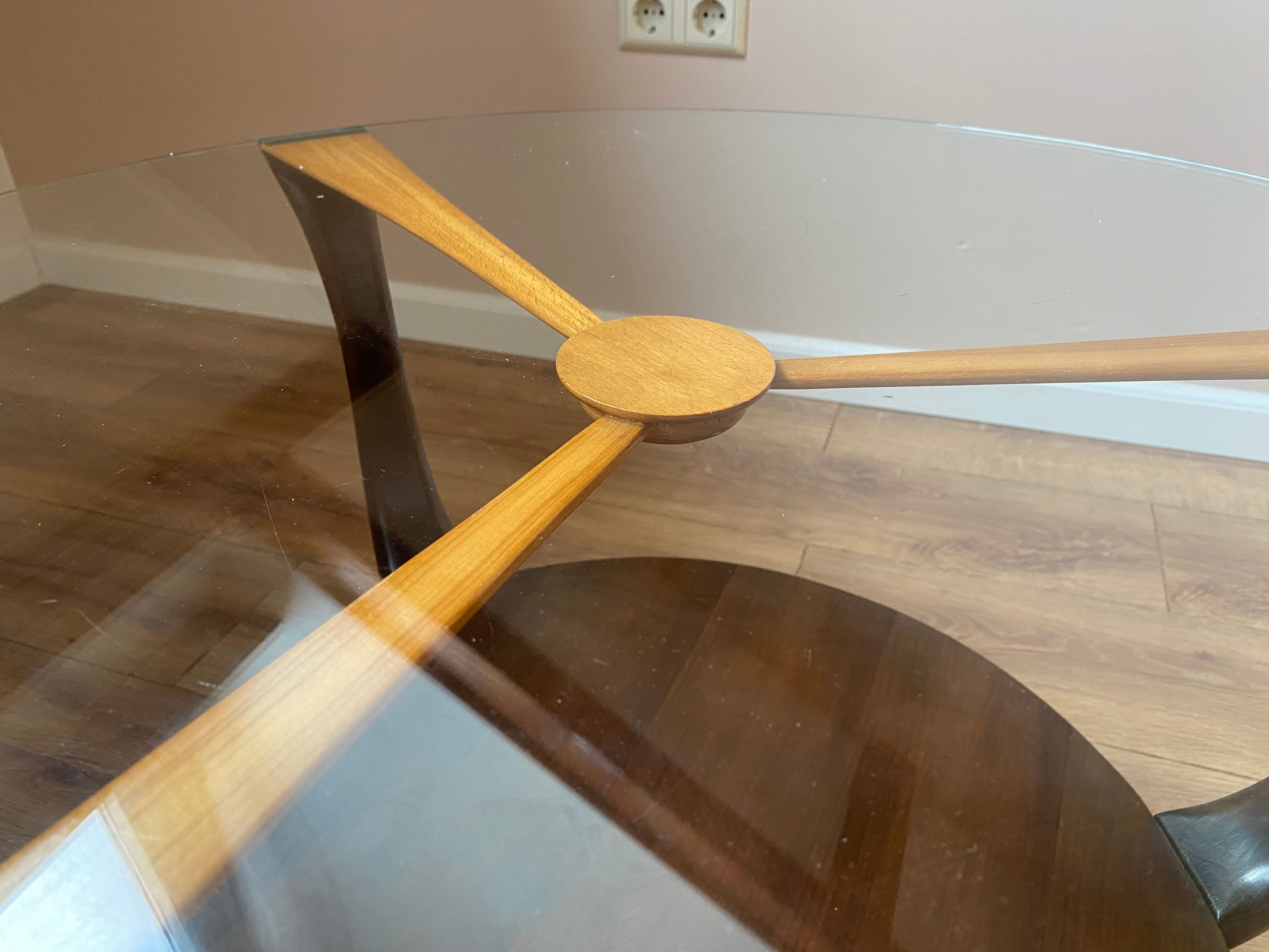 Table basse italienne en bois rond et verre, années 1950