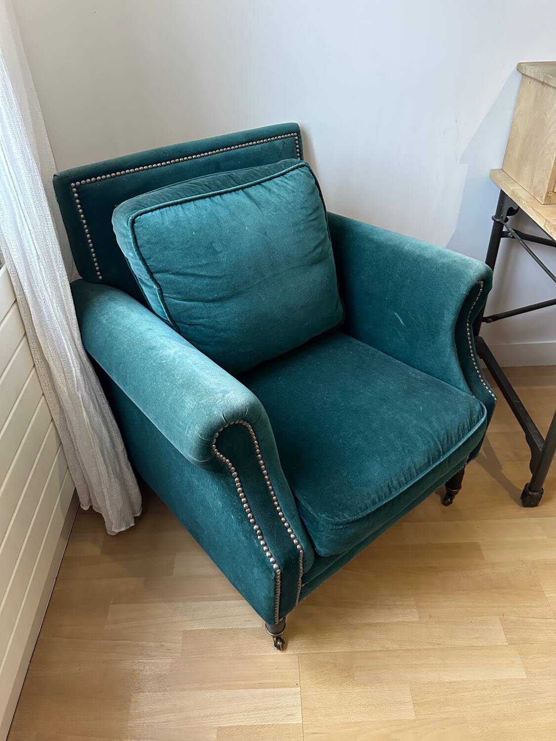 Chedderfield velvet studded armchair