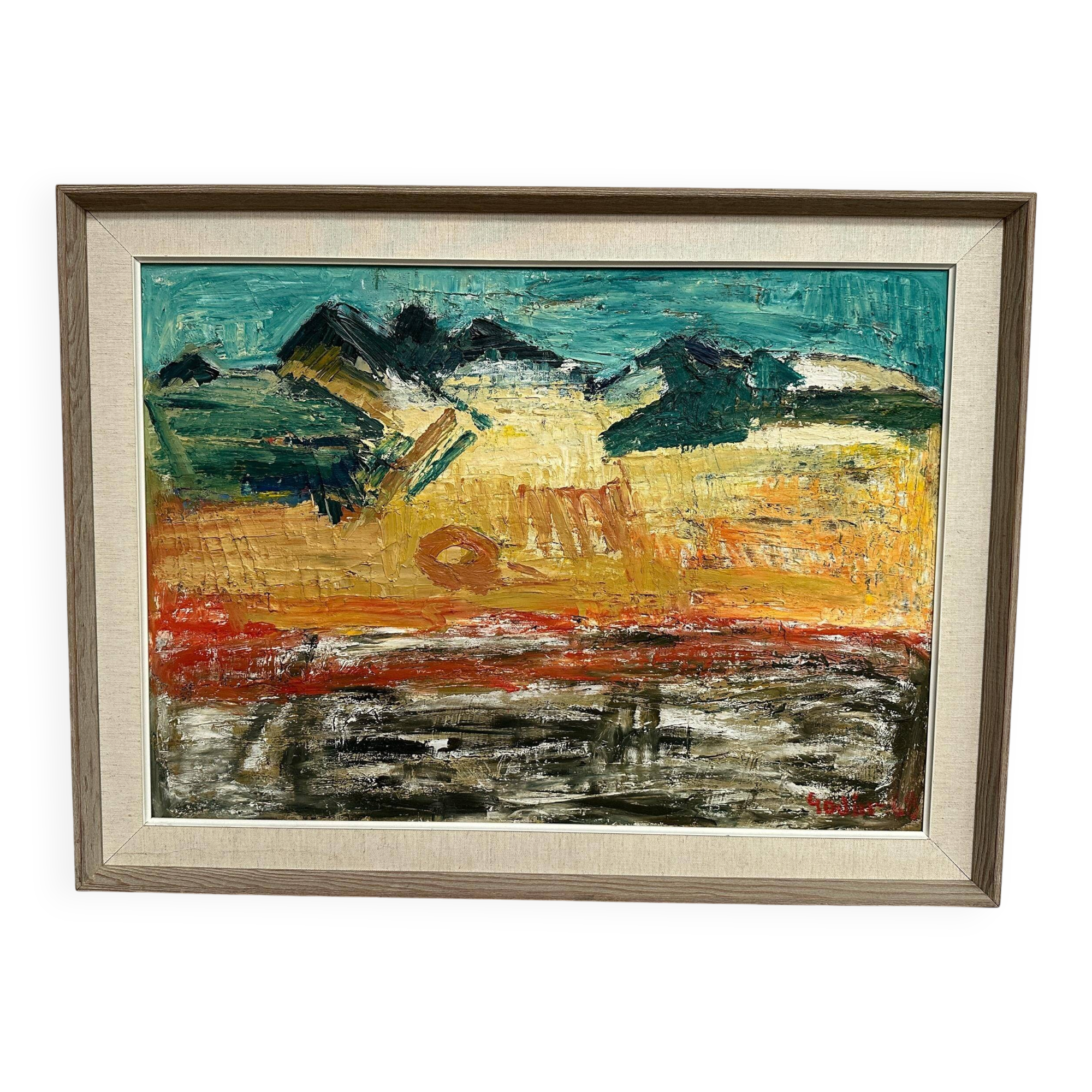 Original Swedish Oil on Panel - "Abstract Landscape" by Ragnar Godin - Dated 1968 - Framed