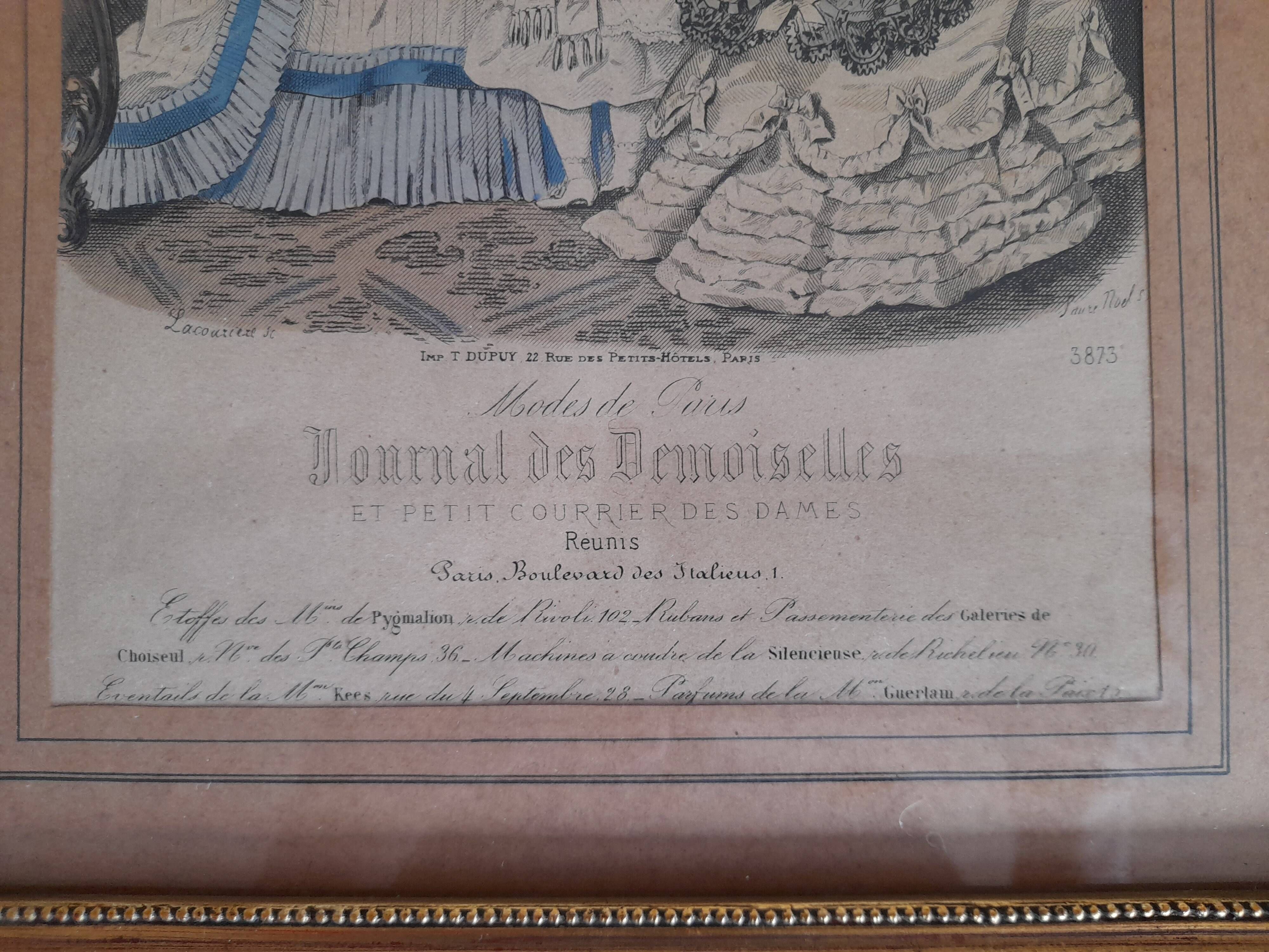 Set of 2 golden frames old engraving "Petit courier des Dames" "journal des Demoiselles"