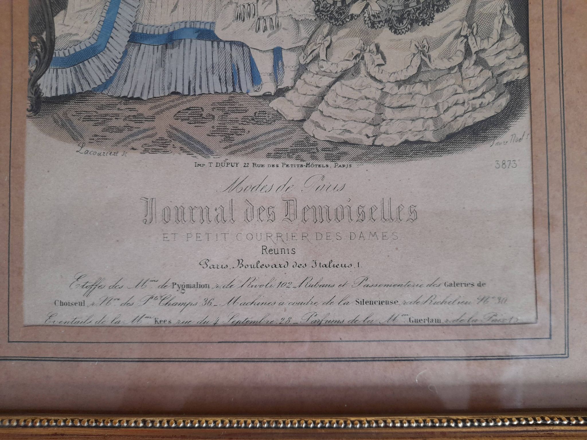 Set of 2 golden frames old engraving "Petit courier des Dames" "journal des Demoiselles"