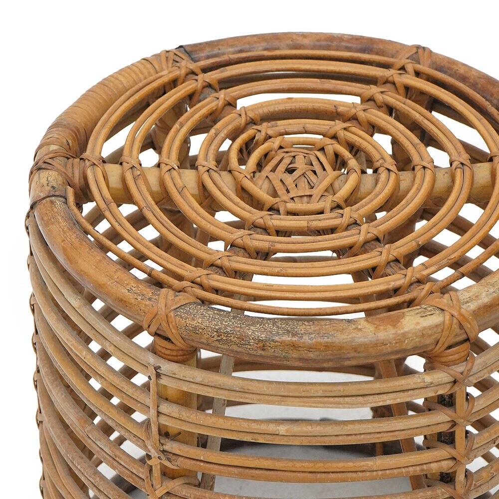 Cylindrical pouf in curved rattan by Castano, 1960s