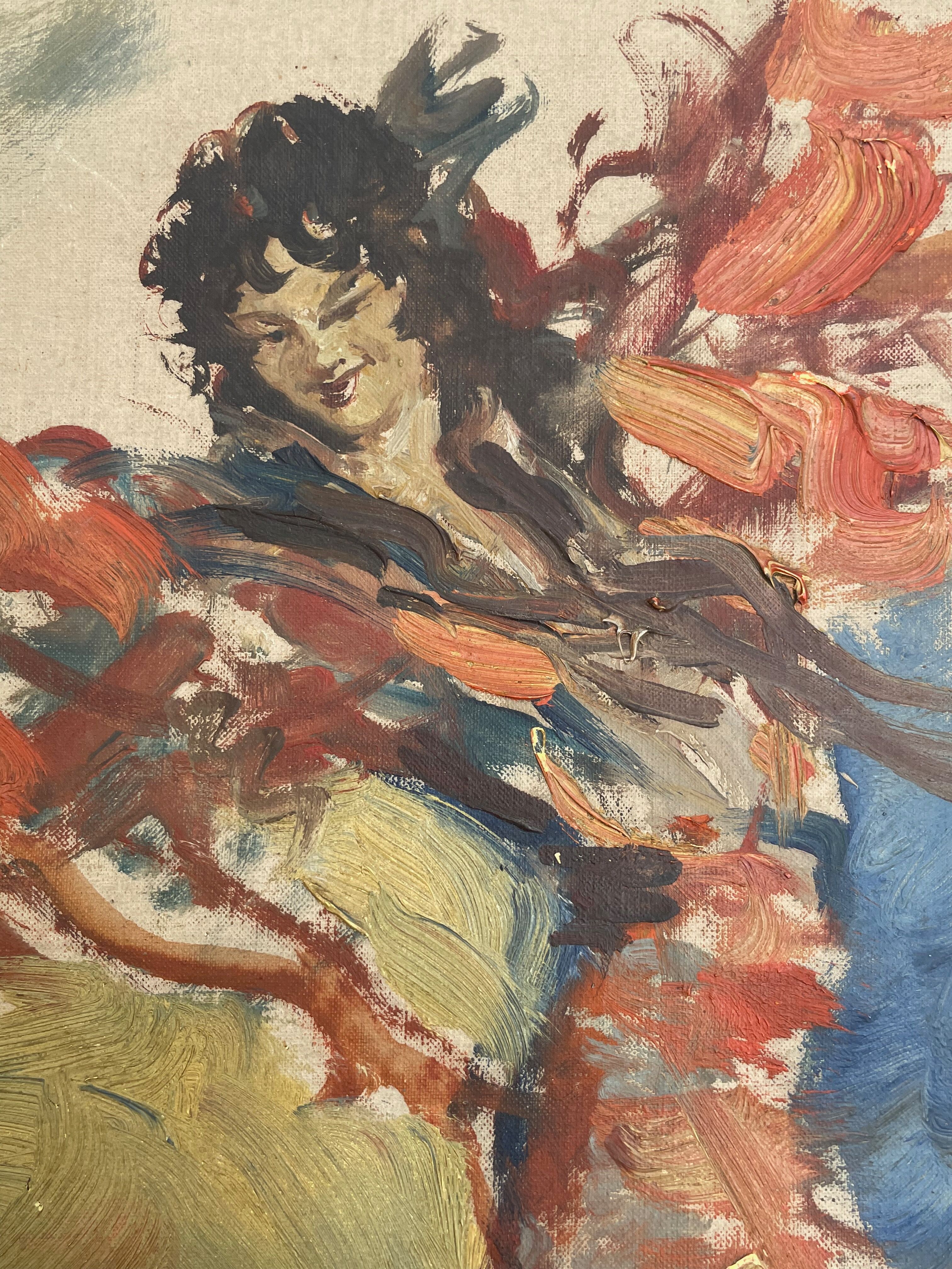 Painting old gypsy painting flamenco dancer La Baila Dora XXth