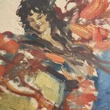Tableau peinture ancienne gitane danseuse de flamenco La Baila Dora XXe