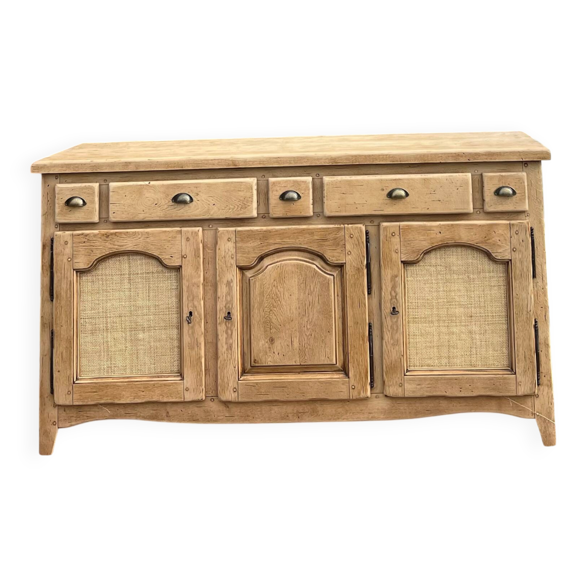 Antique enfilade / solid raw oak sideboard with caning