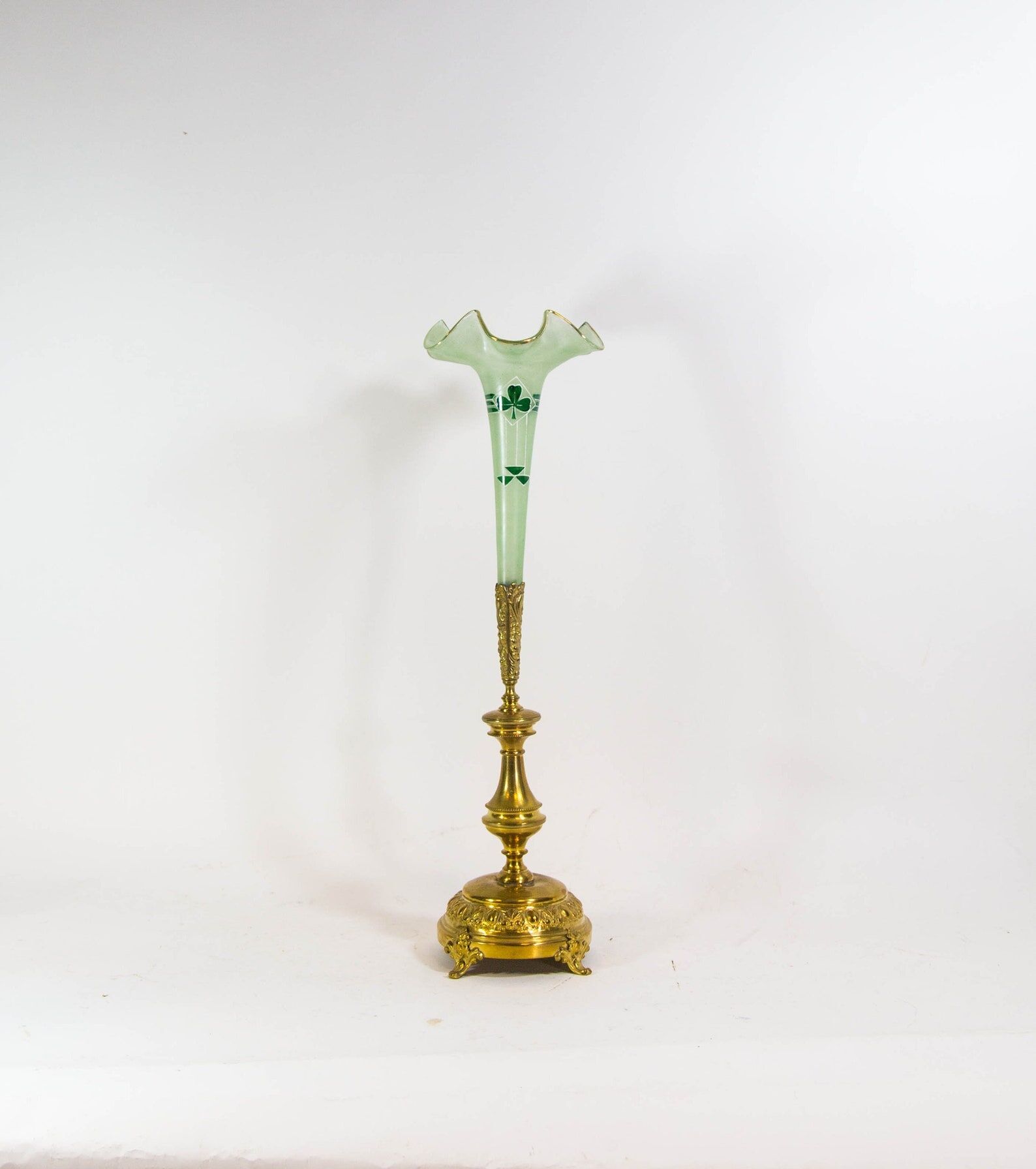 Art nouveau table vase in brass and opaline glass