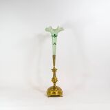 Art nouveau table vase in brass and opaline glass