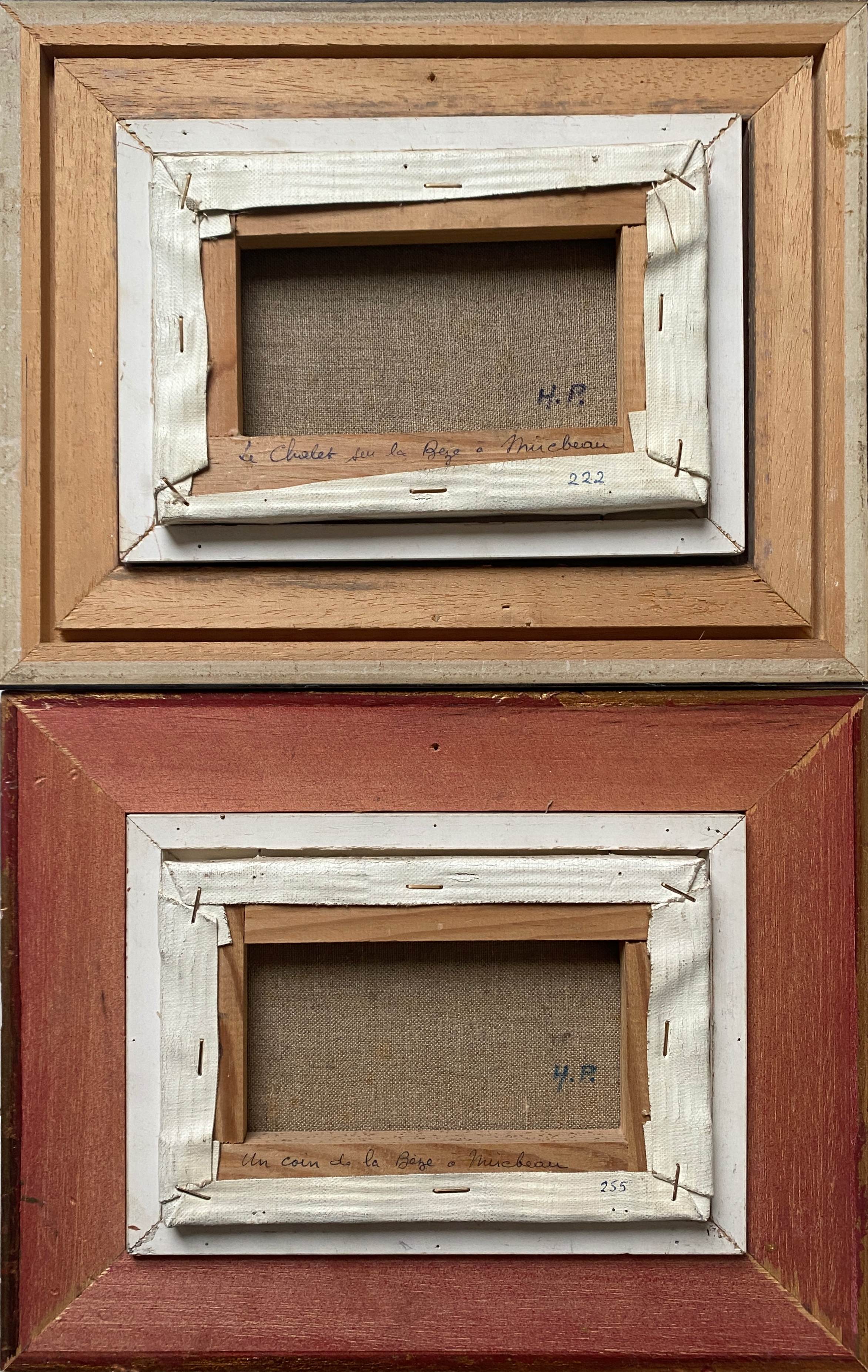 Pendant Paintings HST Henri Plubel (XX°) "View of Mrirebeau dur Bèze" + frame