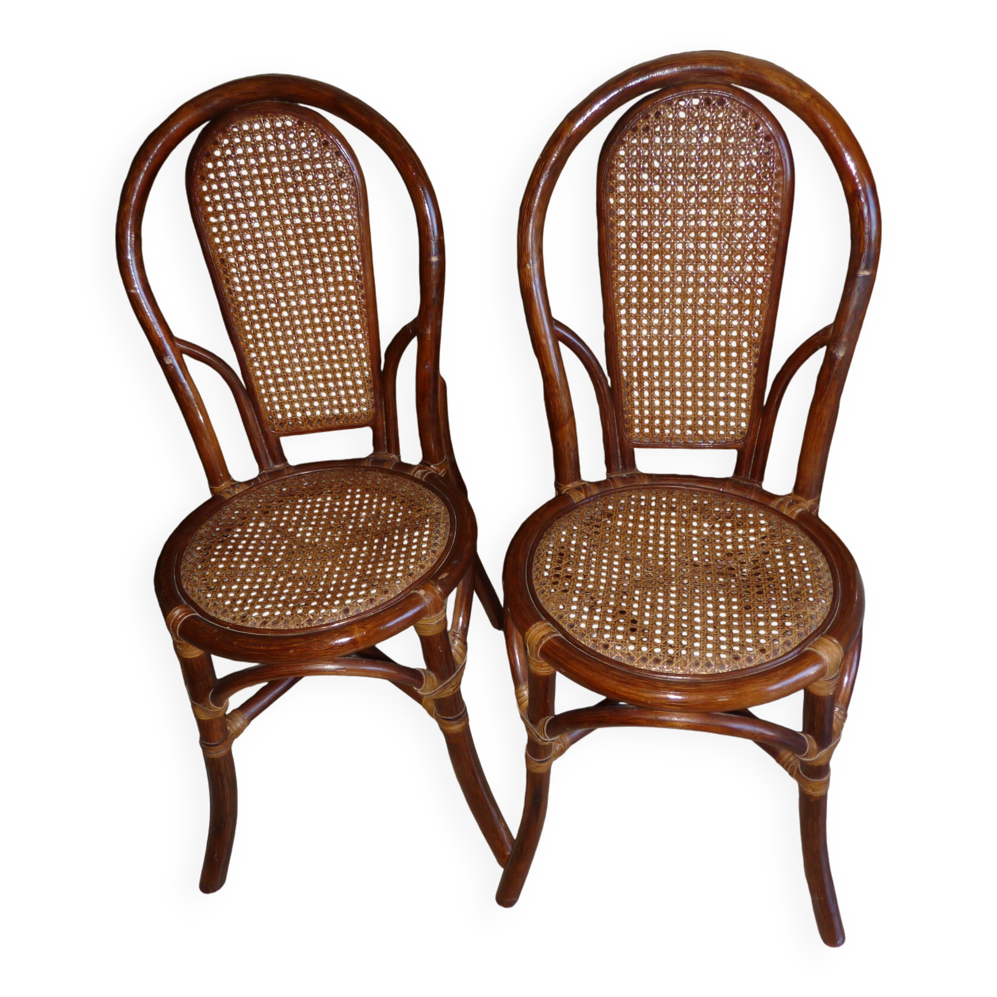 Pair of vintage bamboo rattan chairs