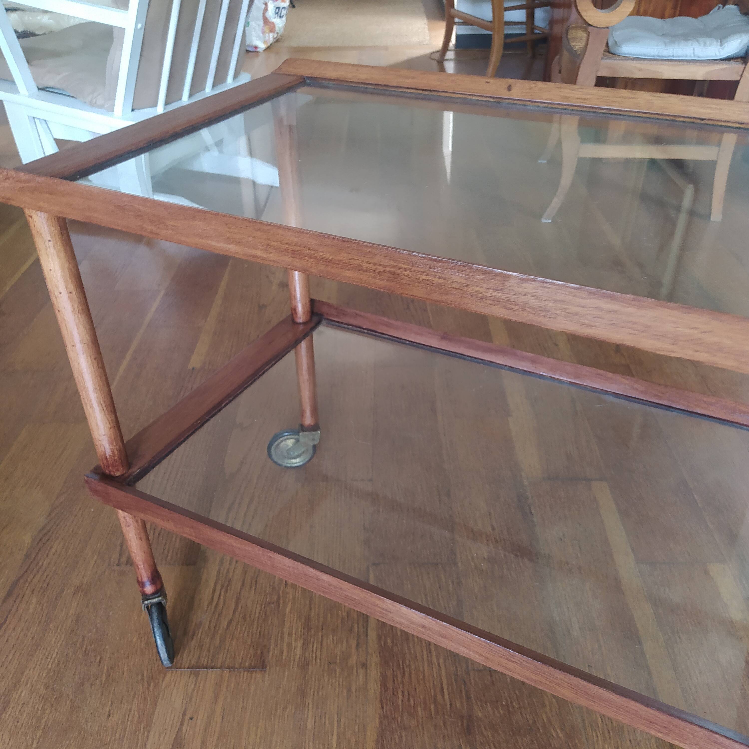 Italian walnut serving trolley attributed to Cesare Lacca, 1960s