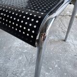 Set of 2 black perforated metal chairs with chrome frame, 1980s industrial-modern design