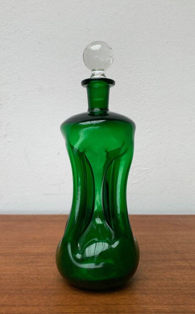 Vintage Kluk Kluk Bottle in Danish Green Glass from Holmegaard, 1970s