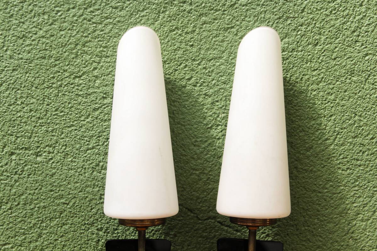 Pair of brass and opaline wall lights, 1950s