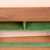Antique Burmese teak school desk/chair set with original green patina