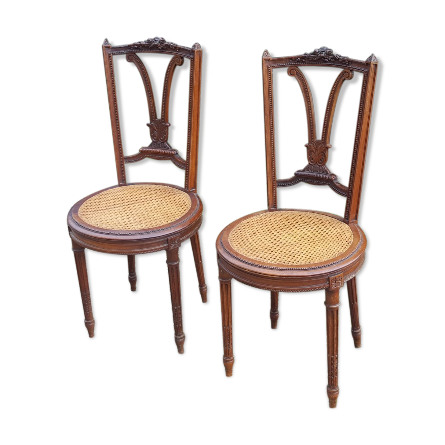Pair of Louis XVI style walnut chairs