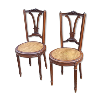 Pair of Louis XVI style walnut chairs