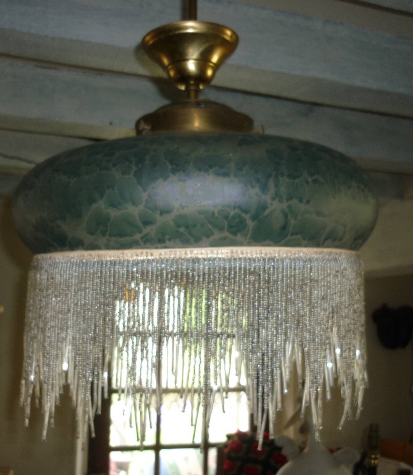 Pendant lamps in polished glass with bead fringe, Ø 40 cm