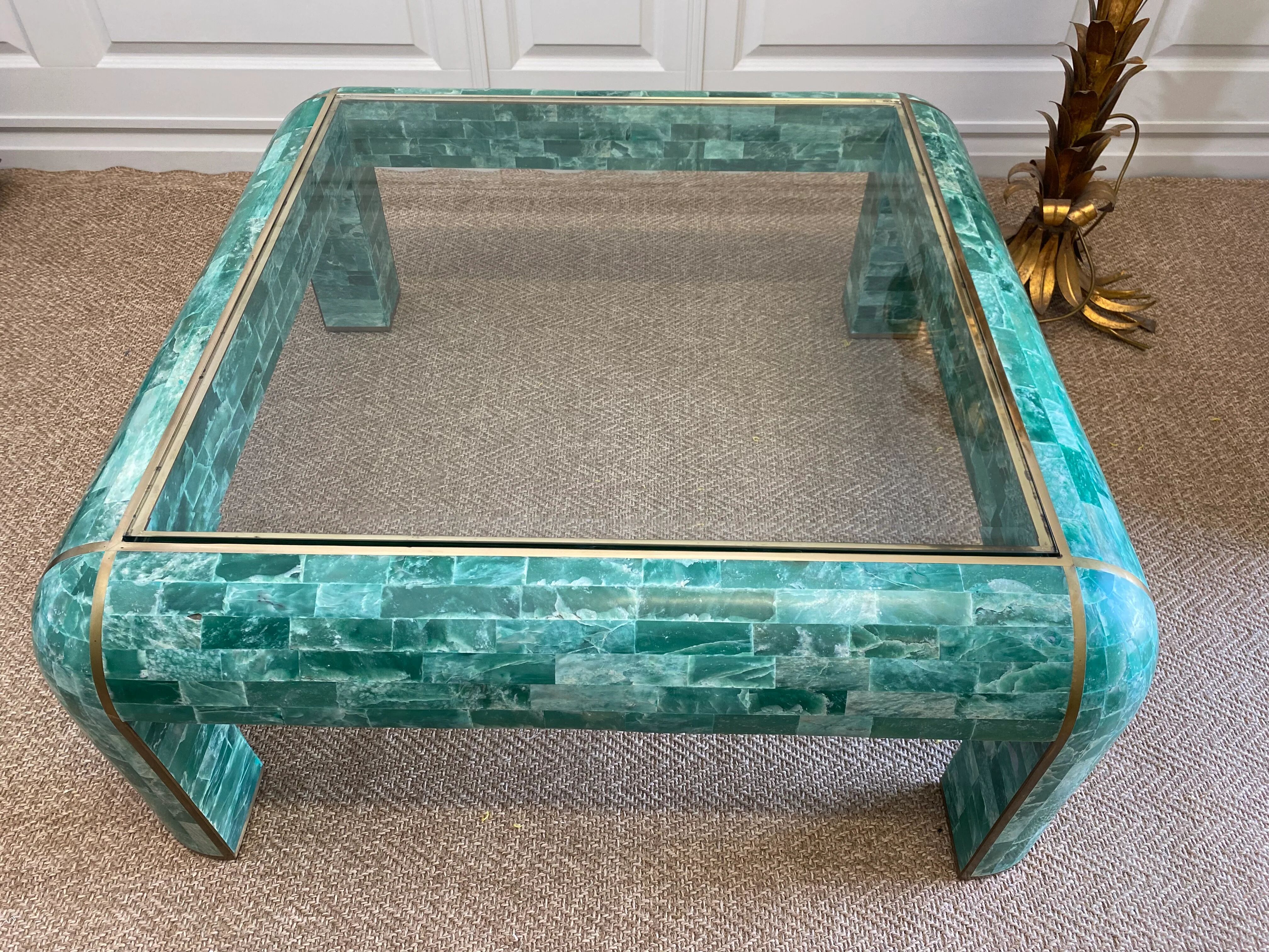Coffee table in tessellated marble by Casa Bique 1970s Hollywood Regency (Karl Springer style)