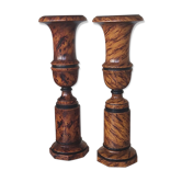 Pair of wooden vasques painted in 20th century elm magnifying glass