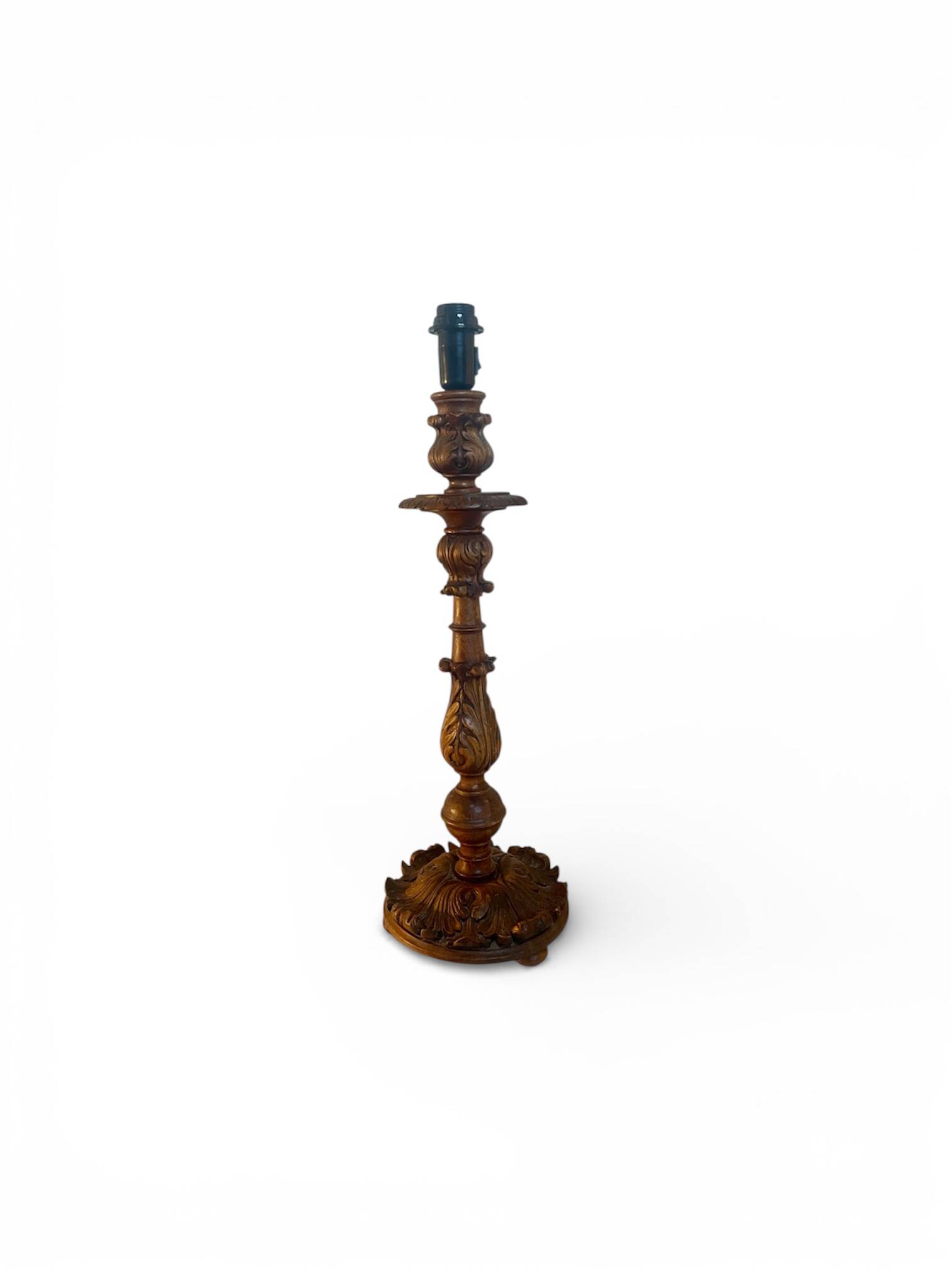 Antique carved wooden lamp 67cm