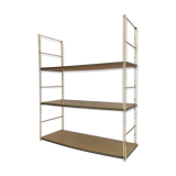 String shelf with wooden trays and formica