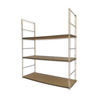 String shelf with wooden trays and formica