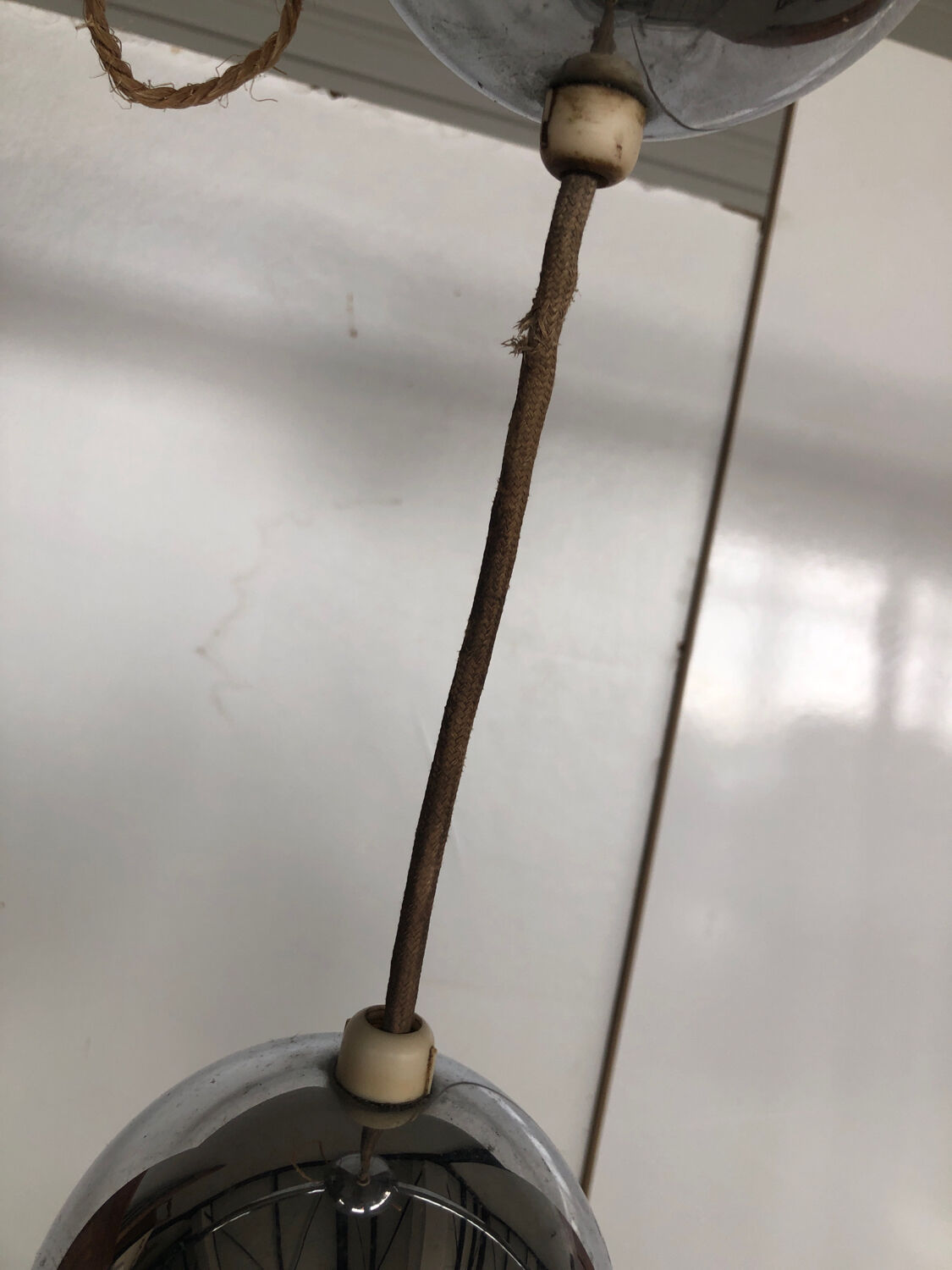 Vintage sphere pendant light in silver metal from the 70s