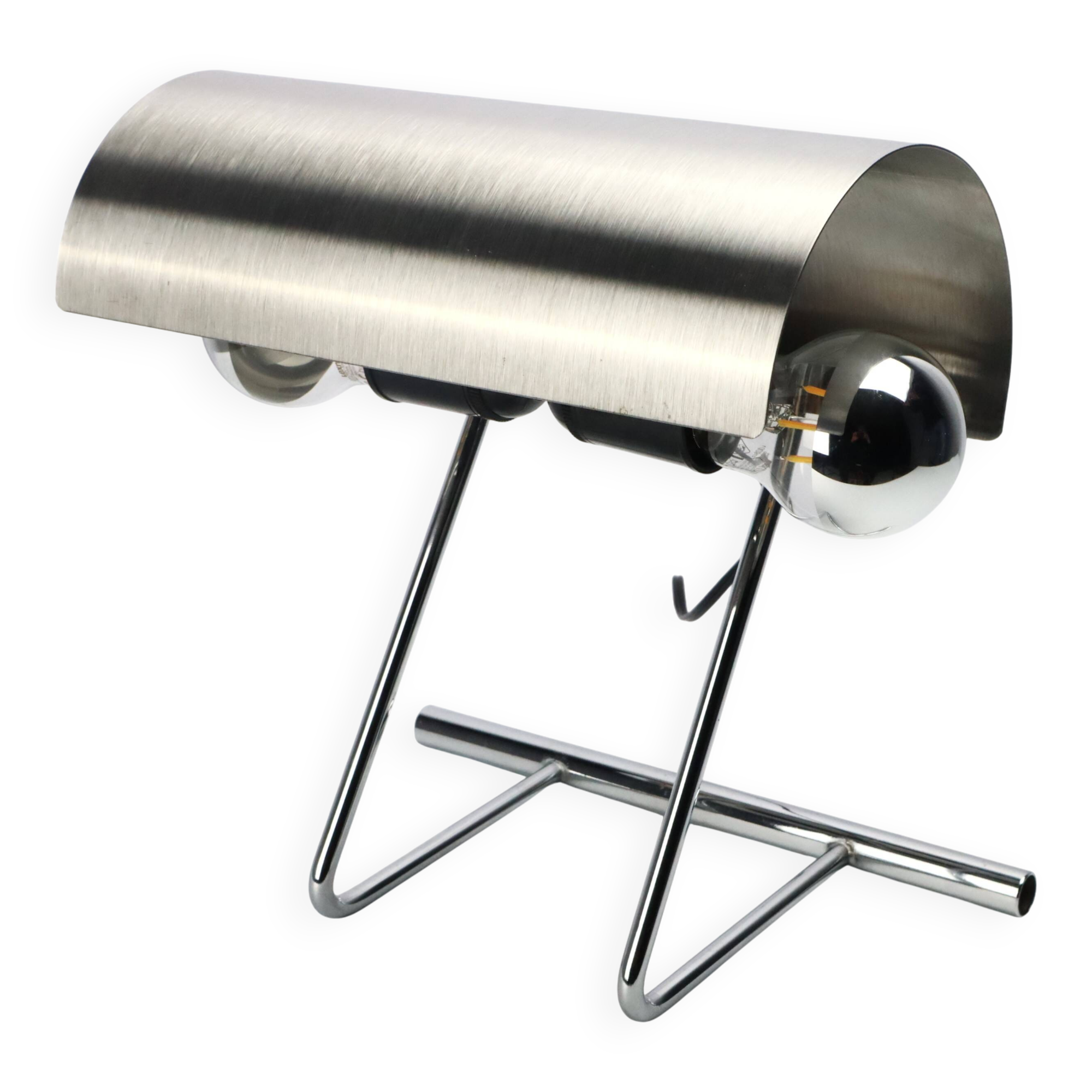 Stainless steel lamp from the 1970s in the style of François Monnet.