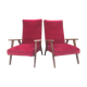 Paire de fauteuils vintage pieds compas en hêtre et velours.