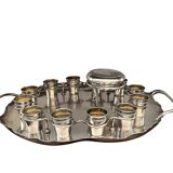Silver-plated metal caviar service and 12 silver Minerva goblets, circa 1900