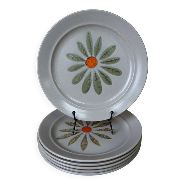 Lot de 6 assiettes plate vintage motif fleur peinte à la main
