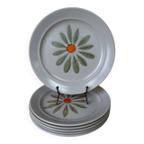 Set of 6 vintage flat plates with hand-painted flower pattern