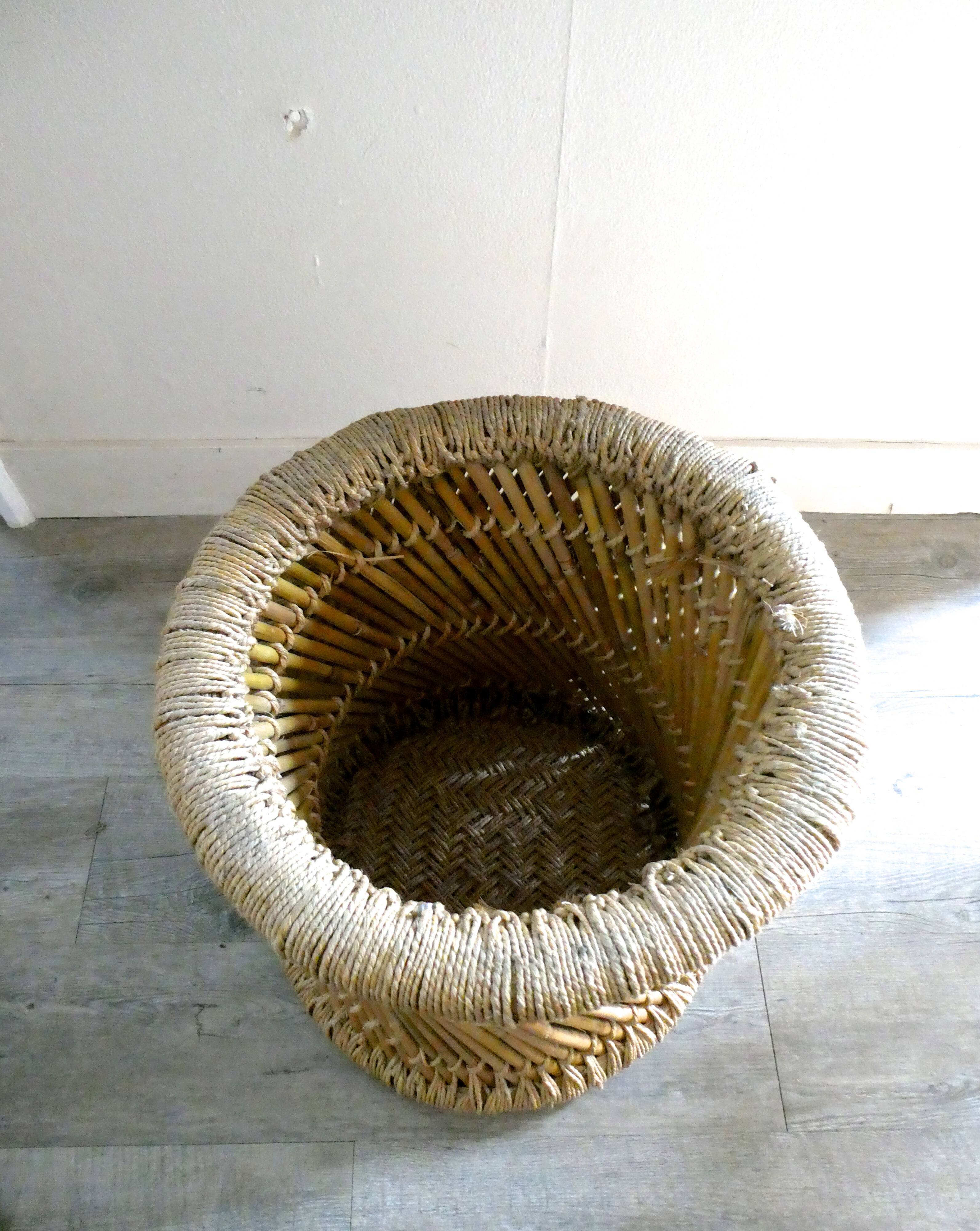 Tabouret en rotin et corde des années 70