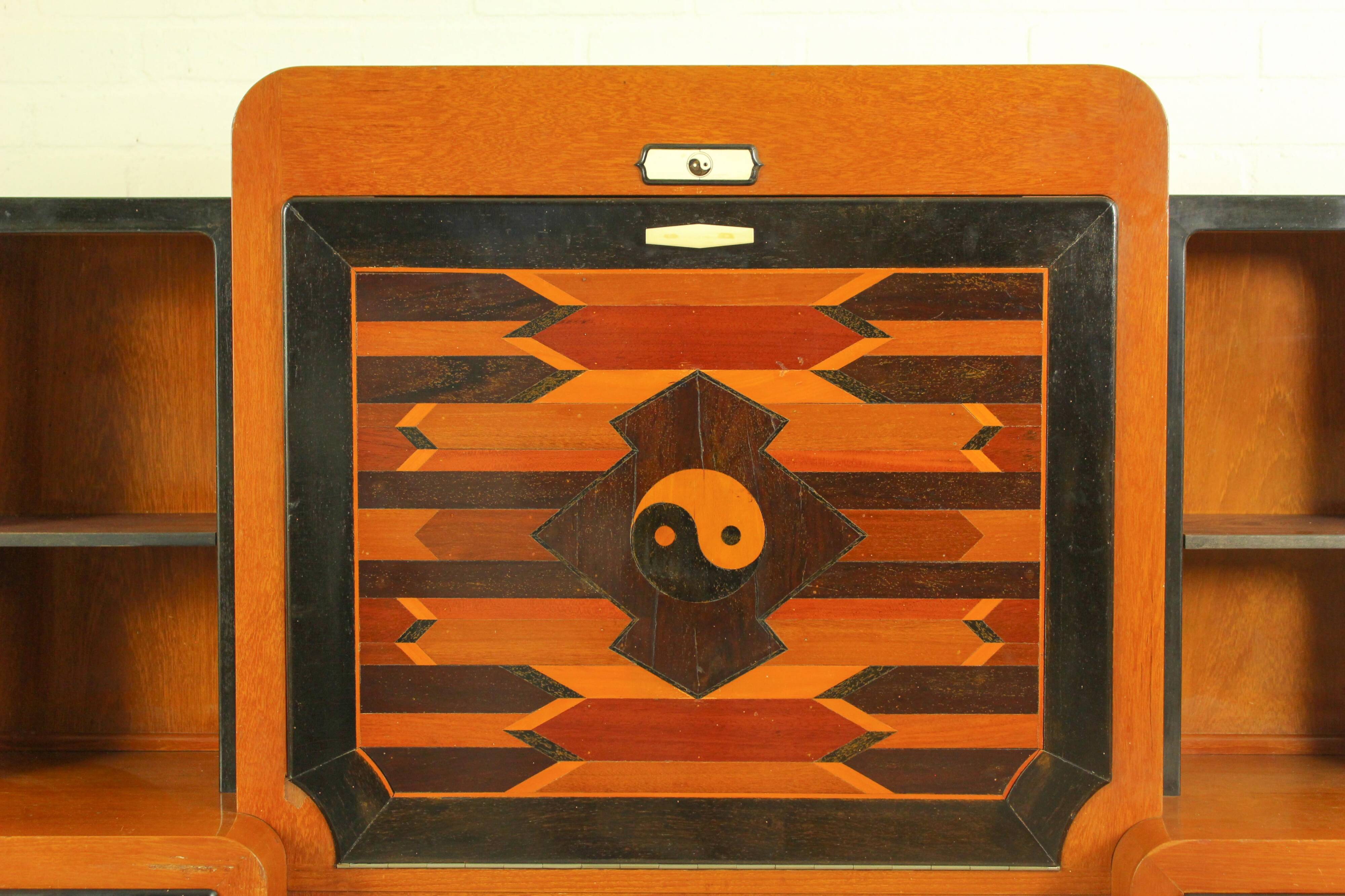 Solid high quality teak art deco secretaire by Gerson’s furniture store, produced in Bangkok, 1930s