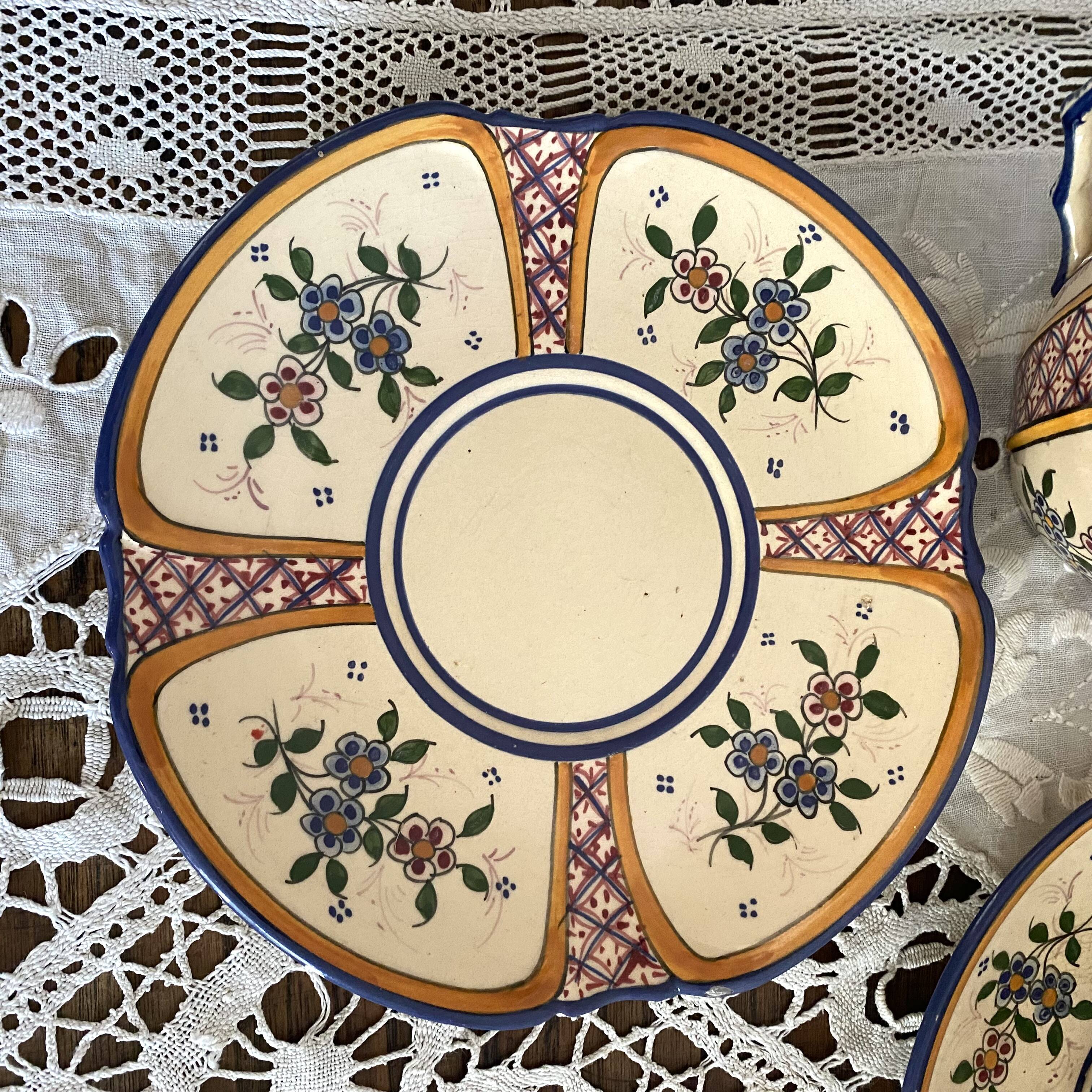 Antique Quimper Henriot earthenware cups and saucers