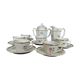 Tea set six cups Limoges porcelain floral decoration