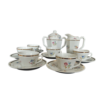 Service à thé six tasses porcelaine de Limoges décor floral