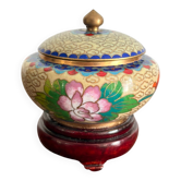 Ancien Boîte Pot Couvercle Cloisonné Chinois Pivoine Bijoux Cosmétique
