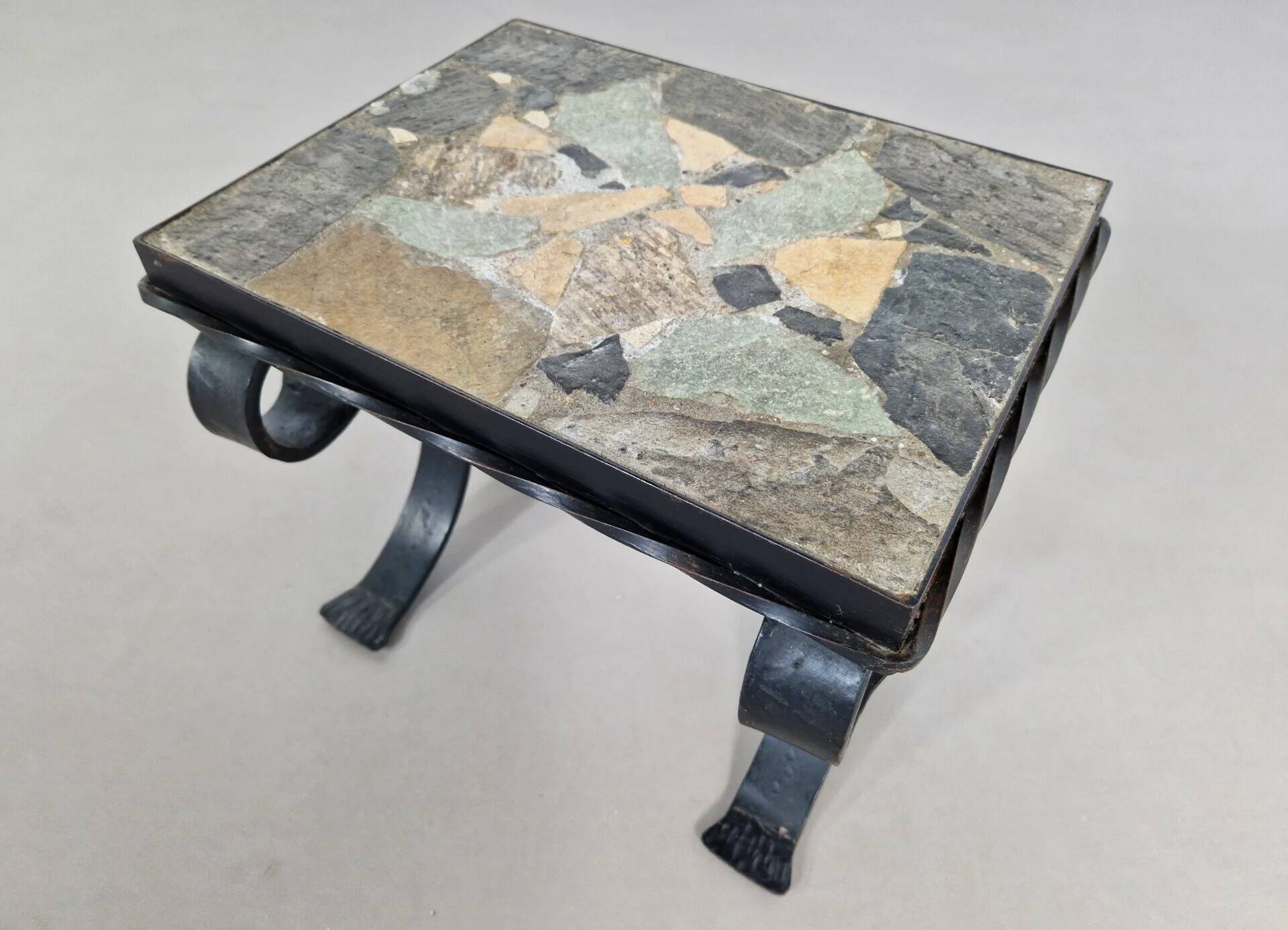 Cast iron & slate stone side table | 1960s