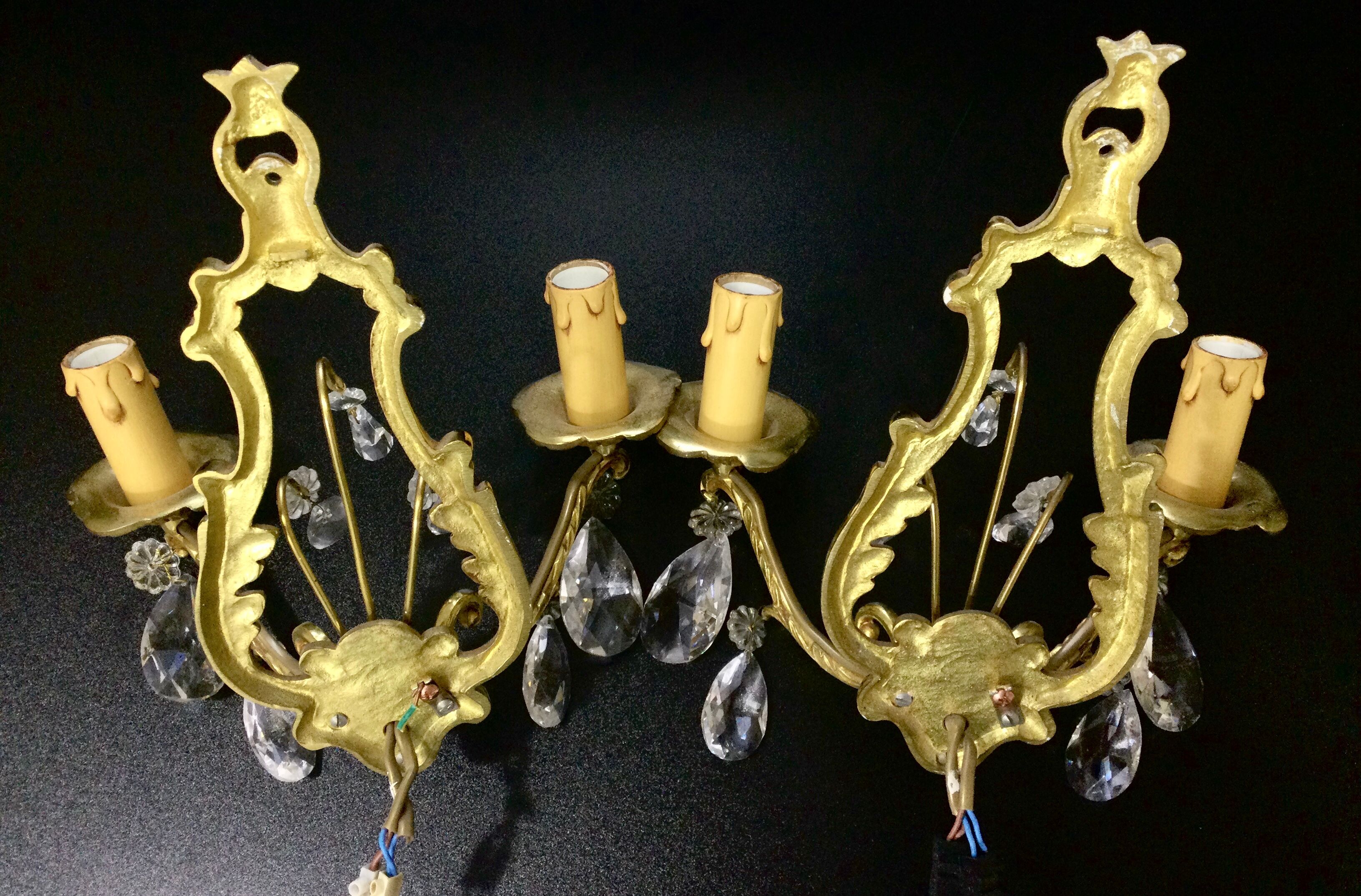 Pair of Wall Lamp Bronze And Crystal 2 Lights