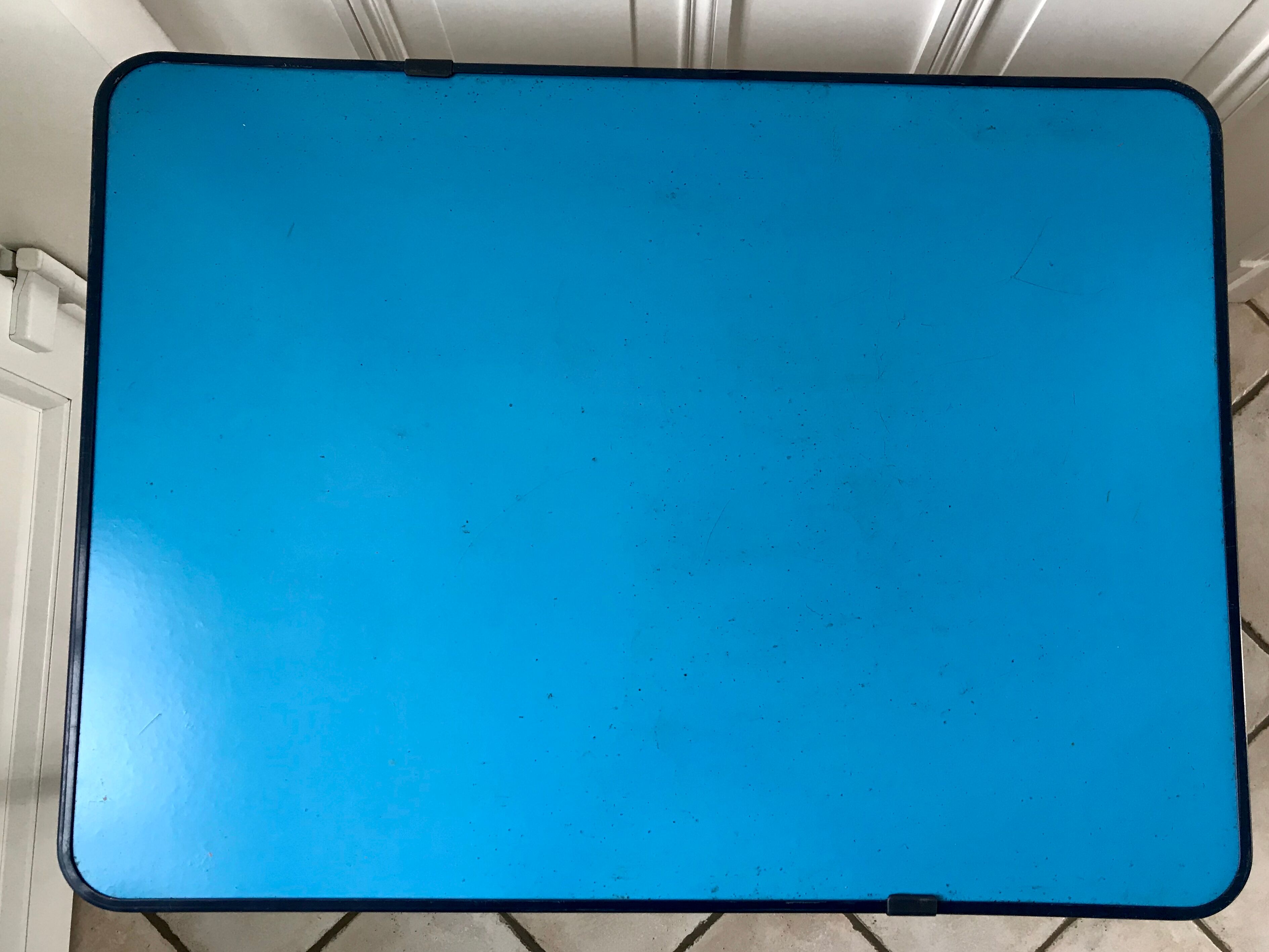 Folding camping table in sky blue formica 70s