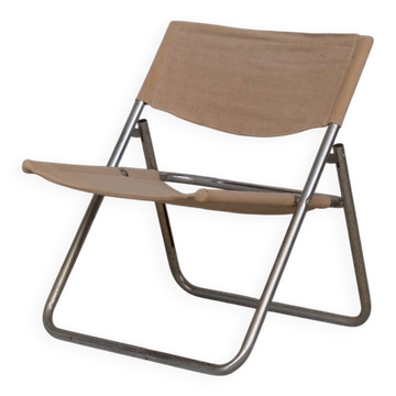 Niels Gammelgaard 'Cox' Folding Linen Mid-Century Chrome Lounge Chair