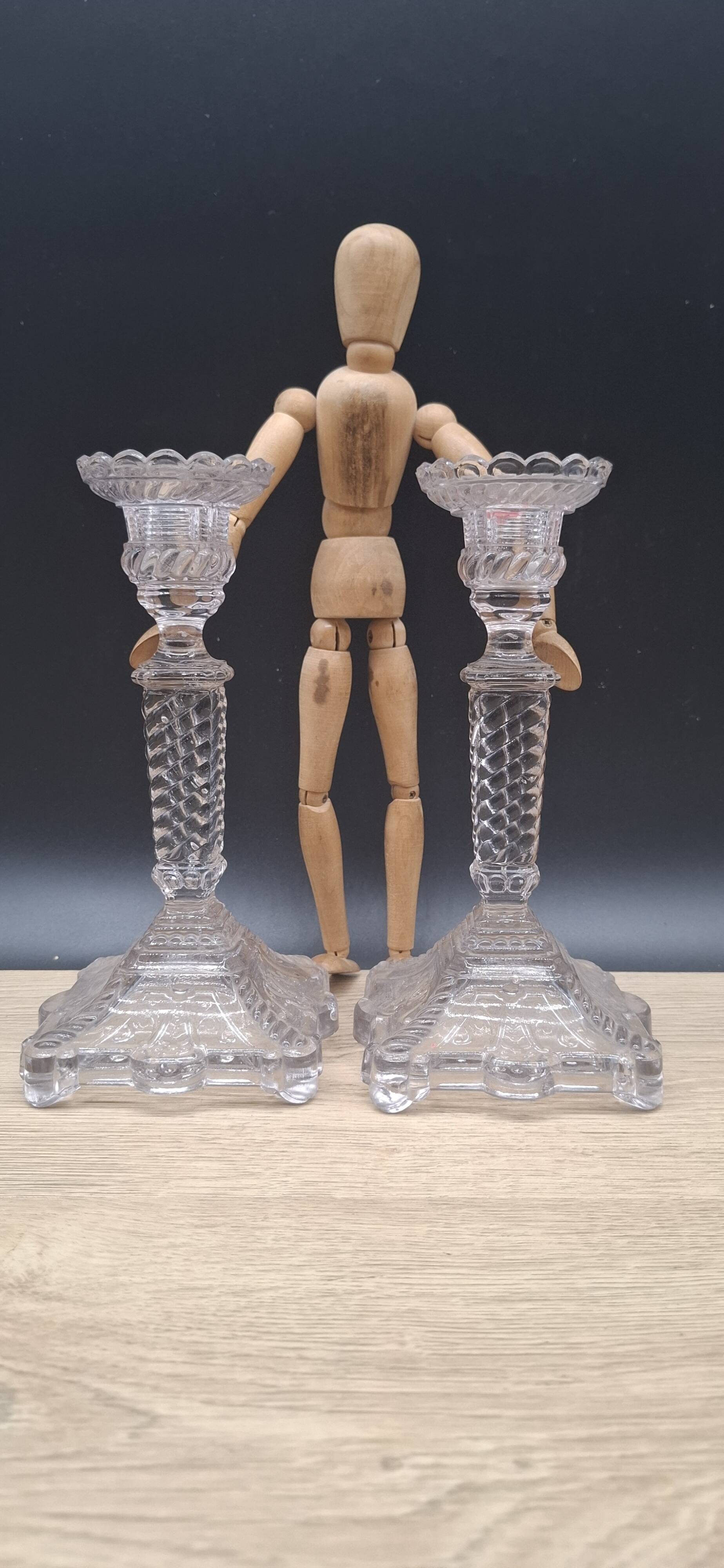 Pair of molded glass candlesticks