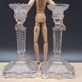 Pair of molded glass candlesticks