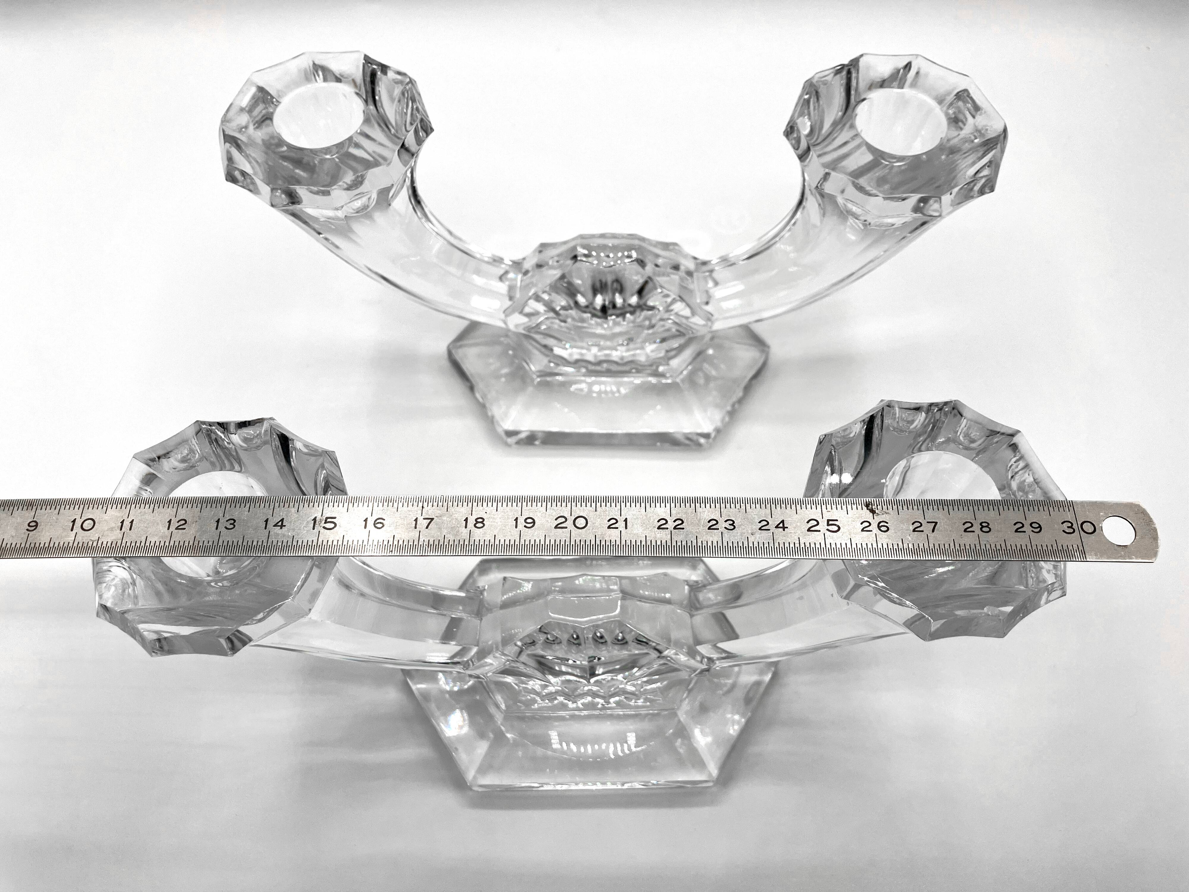 Set of 2 double-light crystal candlesticks • Val Saint-Lambert crystal factory • 1953 • Belgium