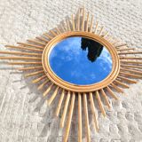 Vintage rattan sun mirror circa 1970