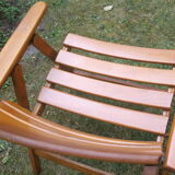Mid century patinated wood folding garden or patio elbow chair, 1960s