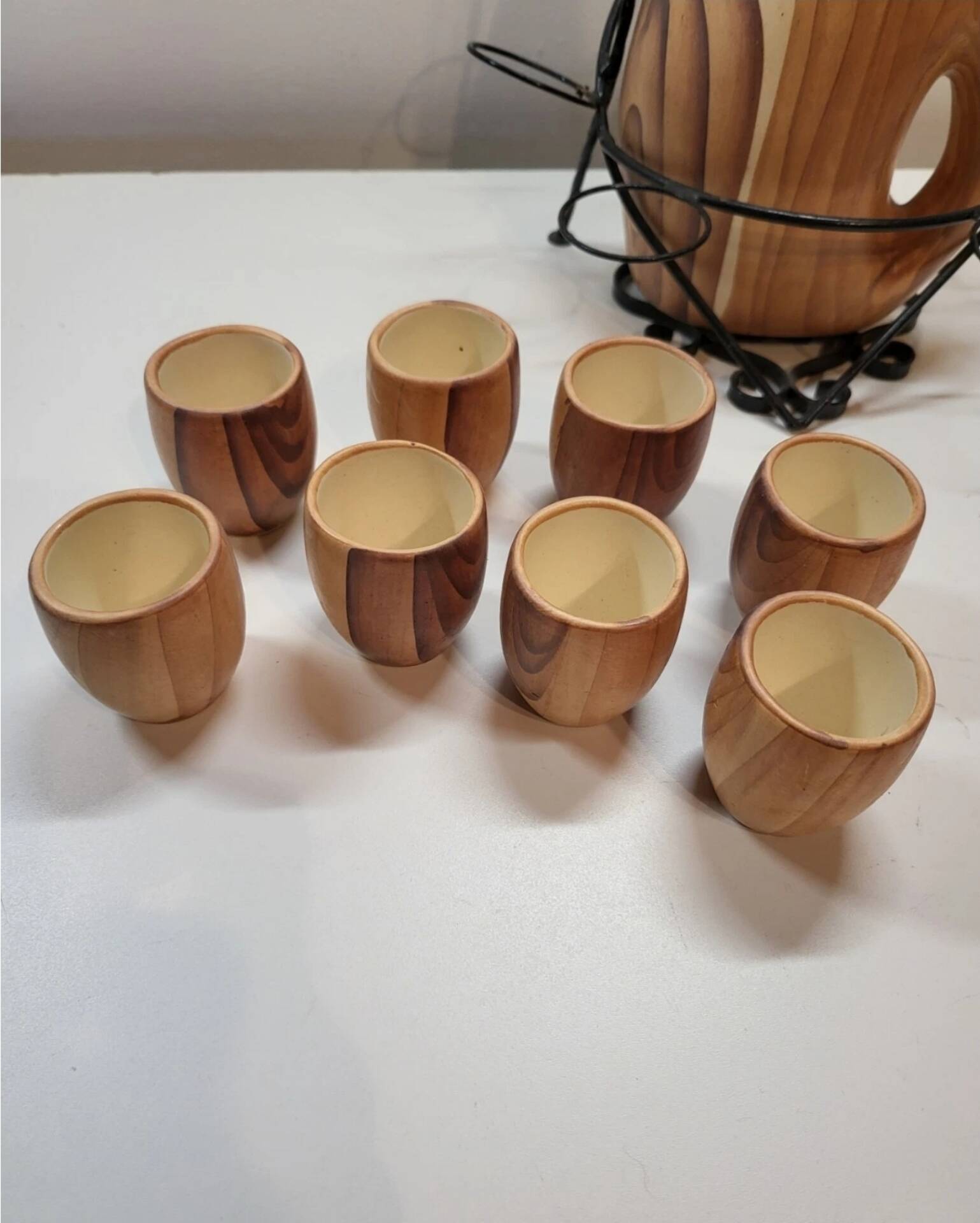 Liqueur service Vallauris ceramic faux wood
