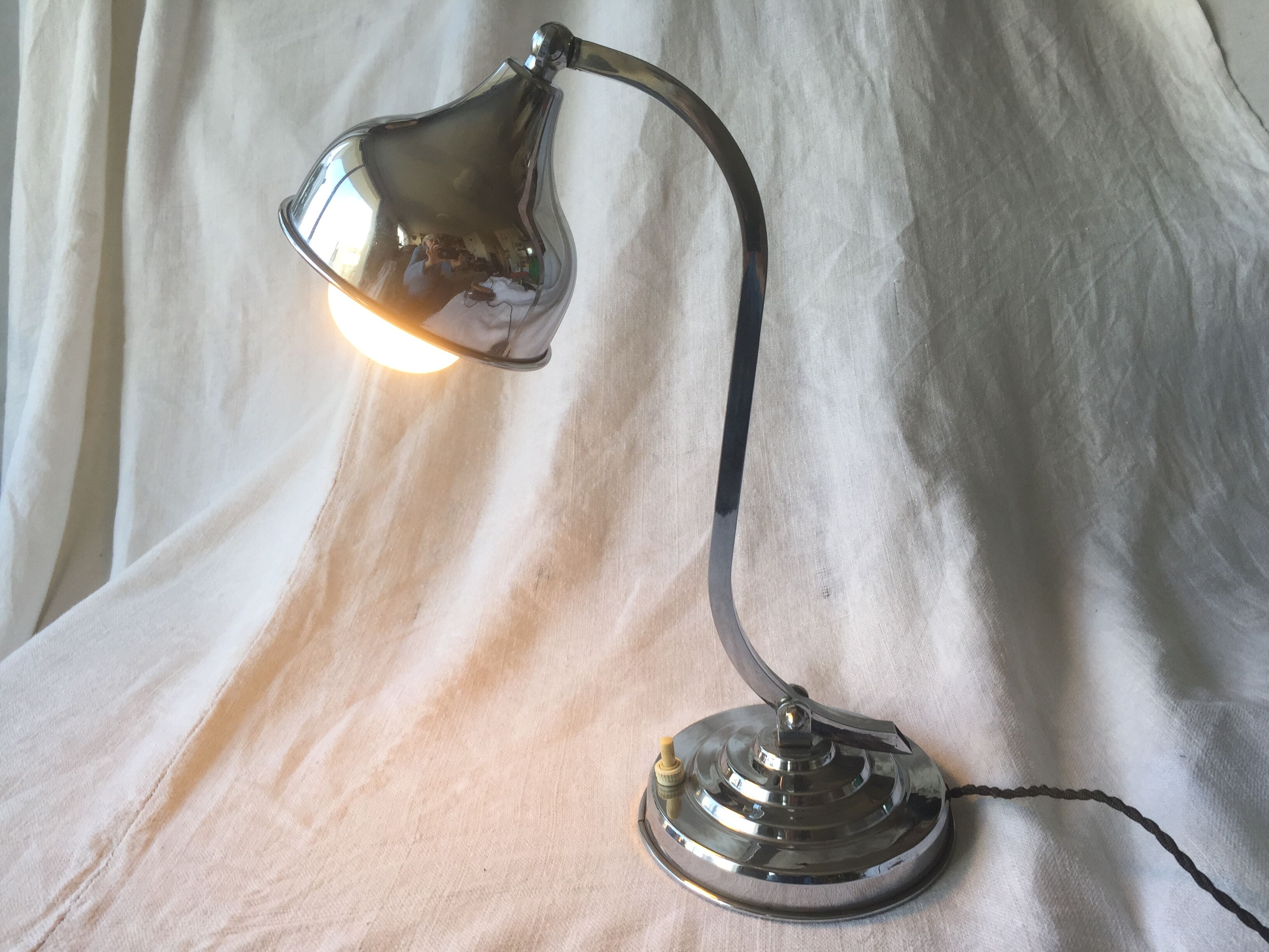 Authentic 1930 chrome brass swivel art deco desk lamp
