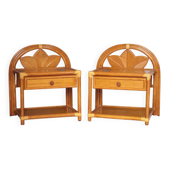 Paire de table rotin Maugrion pour Roche Bobois, table de chevet rotin